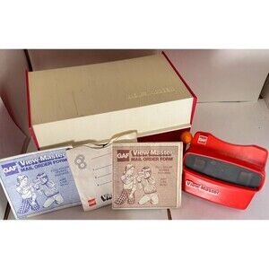 View-Master GAF Library Box Case Vintage Red White Hinged USA WITH Viewmaster